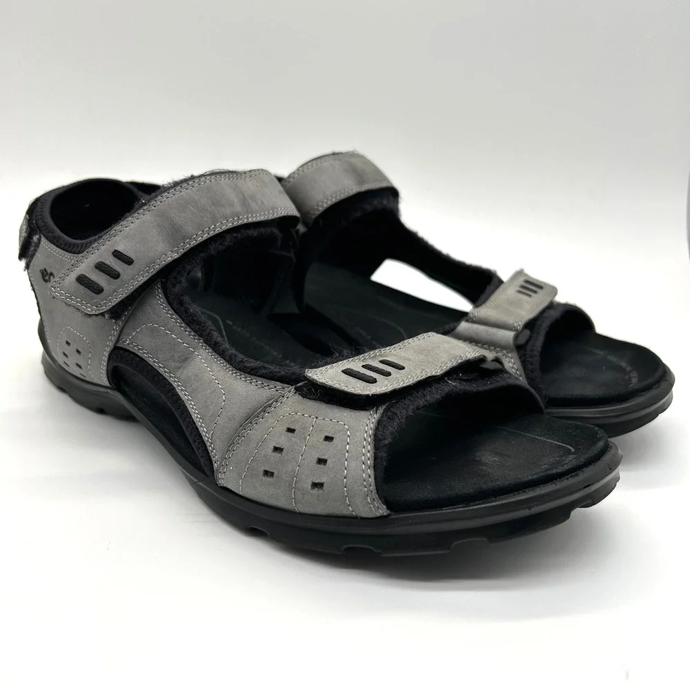 ECCO Yucatan Sport Sandals Mens 46 Grey Nubuck Adjustable Hiking Outdoor 3211